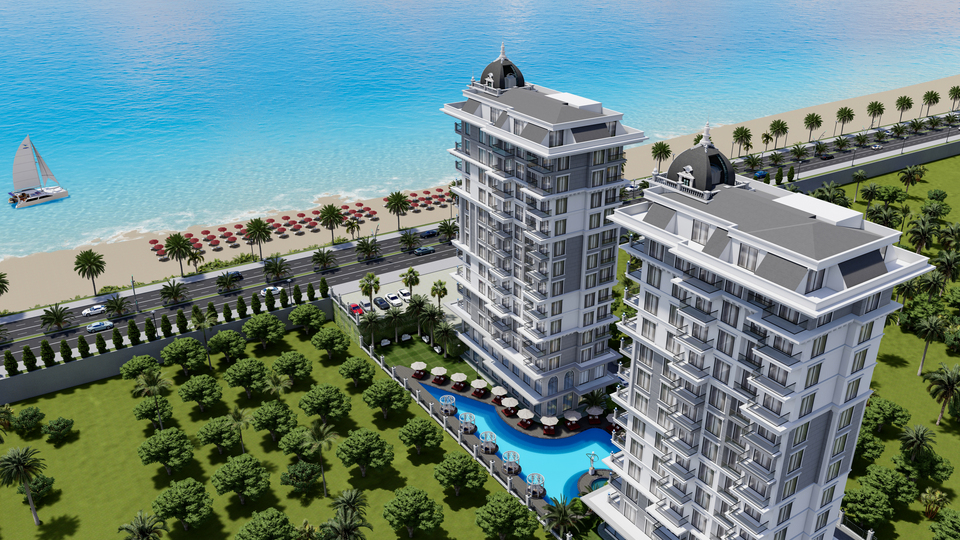 Seafront apartments in modern residential complex in Mahmutlar