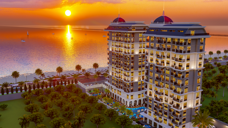 Seafront apartments in modern residential complex in Mahmutlar